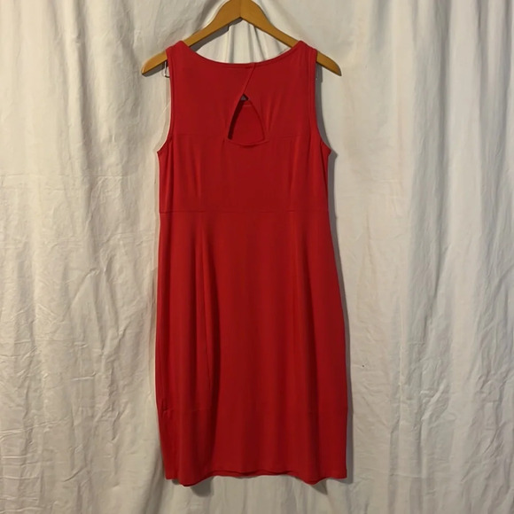 Eileen Fisher Coral Cut Out Back Sleeveless Stretch Shift Dress - Picture 5 of 7